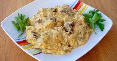 Рецепт Утиной печени тушеной в сметане