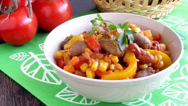 Рецепт рагу из куриных сердечек в мексиканском стиле