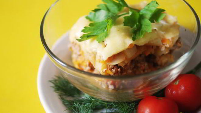 Рецепт запеченного овощного рагу с мясным фаршем