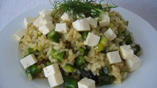 Рецепт Весеннего ризотто со спаржей, фенхелем, цукини и фетой