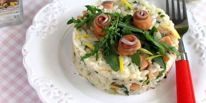 Рецепт Яблочного ризотто с копченым лососем