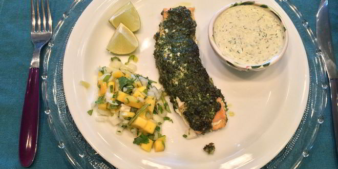 Рецепт Лосося, запеченного пода укропным песто