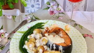 Рецепт Семги с овощами под сливочно-горчичным соусом