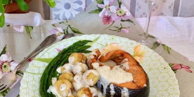 Рецепт Семги с овощами под сливочно-горчичным соусом