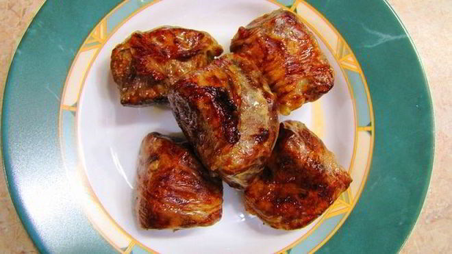 Рецепт шашлыка из говяжьей печени в жировой сетке