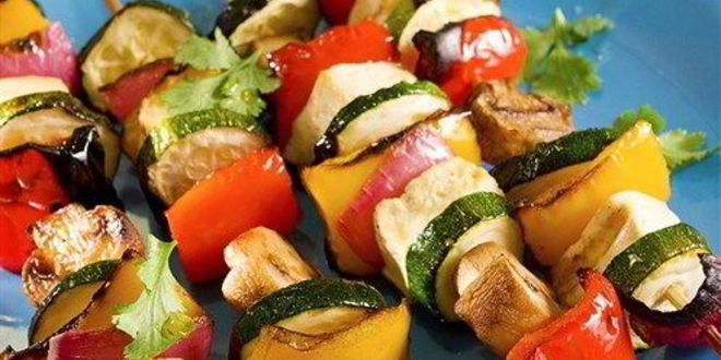 Рецепт Жареных овощных шашлычков с грибами и соусом якитори