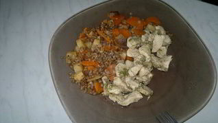 Рецепт Куриной грудки с зеленым хмели — сунели и гречка с сельдереем и морковью