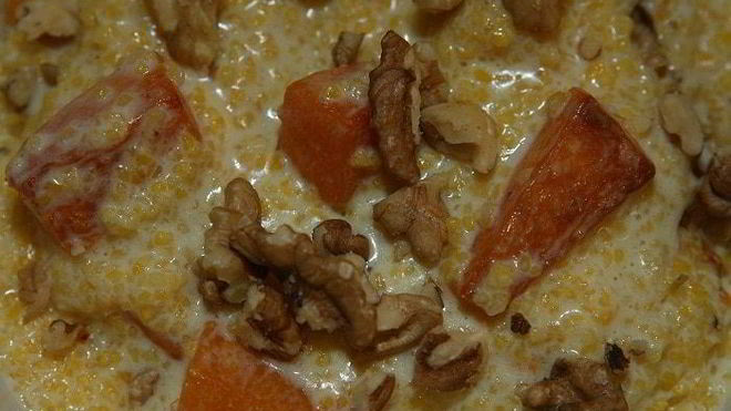 Рецепт кукурузной каши с тыквой и грецкими орехами
