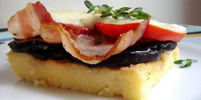 Рецепт Поленты с сезонными овощами и беконом