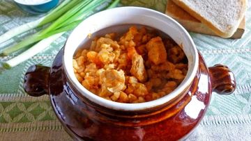 Рецепт Каши с мясом в горшочке в духовке перловая