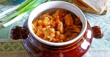 Рецепт Каши с мясом в горшочке в духовке перловая