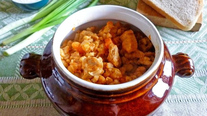 Рецепт Каши с мясом в горшочке в духовке перловая