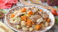 Рецепт Перловой каши с фасолью, тыквой и беконом