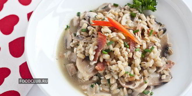 Рецепт Перловой каши с грибами и беконом