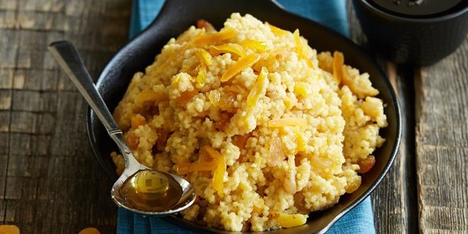 Рецепт Пшенной каши с изюмом, курагой и урбечем