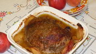 Рецепт Запеченной телятины с вином и персиками