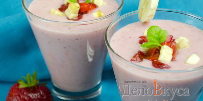 Рецепт клубнично-бананового молочный коктейль