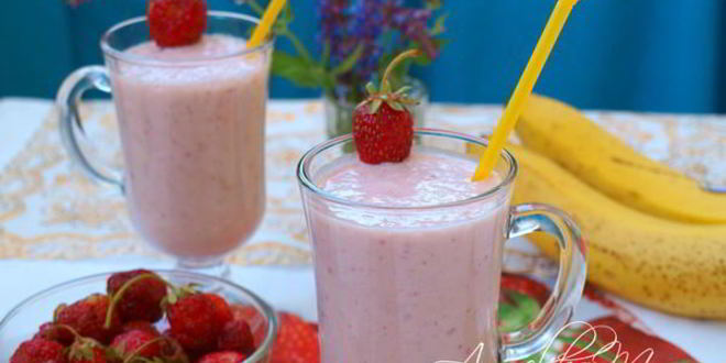 Рецепт молочного клубнично-банановый коктейль