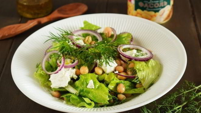 Рецепт салата в греческом стиле с фасолью