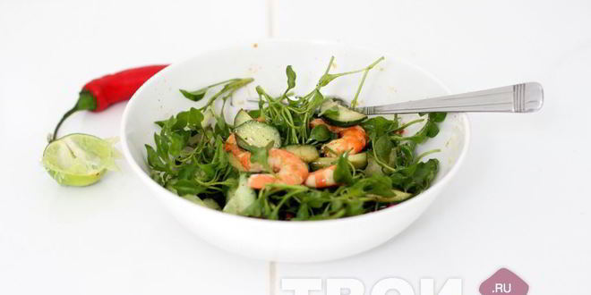 Рецепт легкого салата с креветками