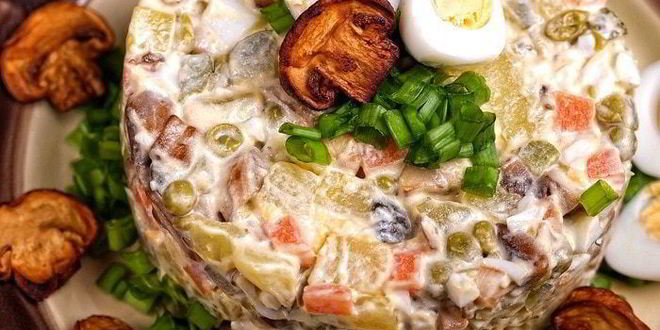 Рецепт оливье с грибами