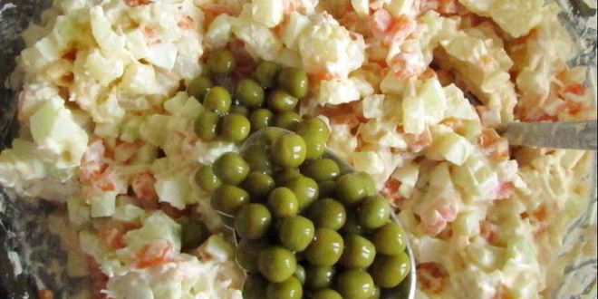 Рецепт оливье с кисло-сладкими яблоками