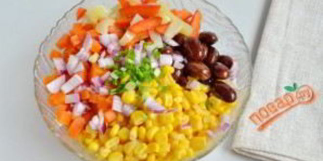 Рецепт постного салата с фасолью и кукурузой