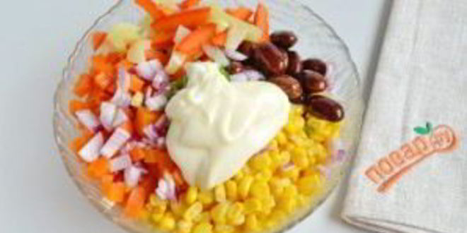 Рецепт постного салата с фасолью и кукурузой