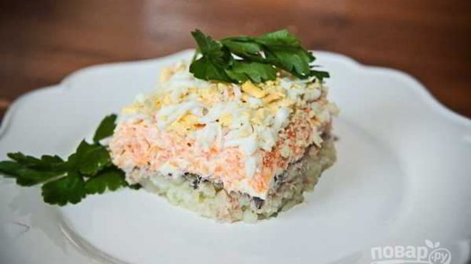 Рецепт мимозы с горбушей