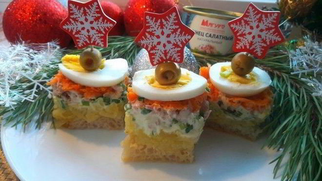 Рецепт салата-канапе мимоза с тунцом