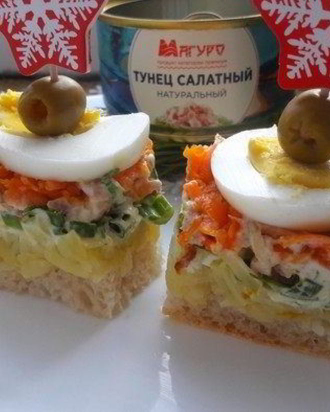 Рецепт салата-канапе мимоза с тунцом