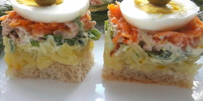 Рецепт салата-канапе мимоза с тунцом