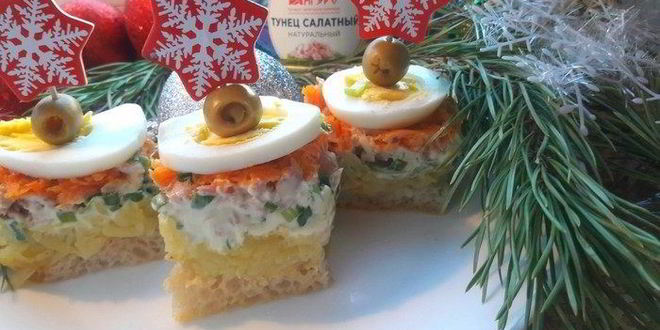 Рецепт салата-канапе мимоза с тунцом