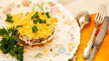 Рецепт Салата мимоза с грибами