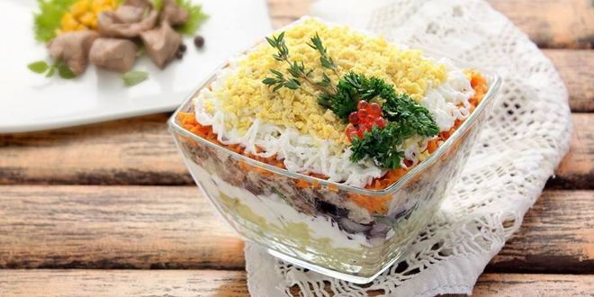 Рецепт Салата мимоза с печенью трески классический