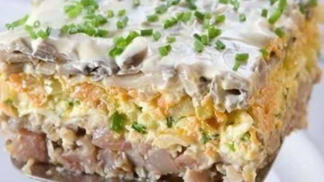 Рецепт селедки под шубой с шампиньонами по новому