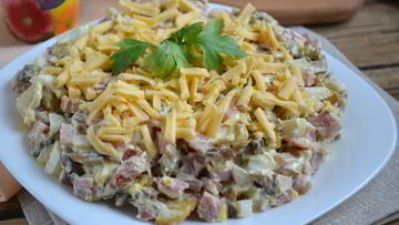 Рецепт Салата с ветчиной и грибами
