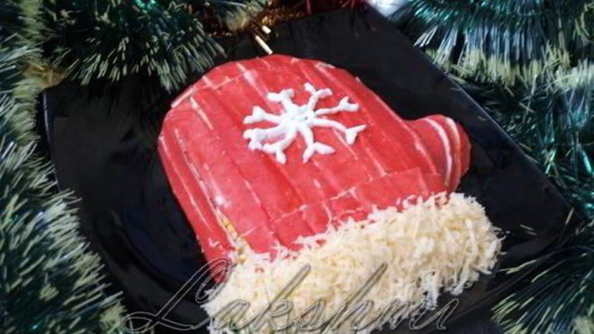 Рецепт салата варежка деда мороза