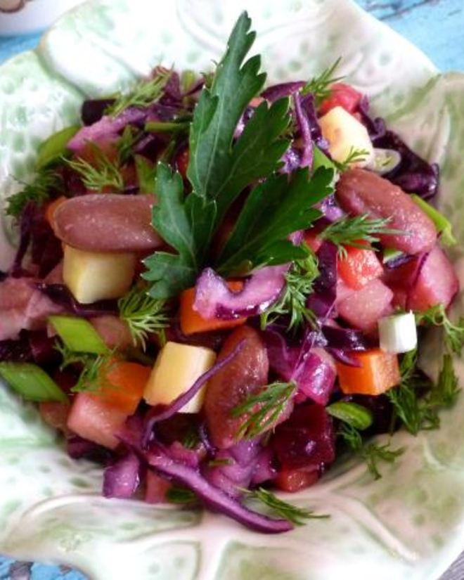 Рецепт винегрета с фасолью и красной капустой