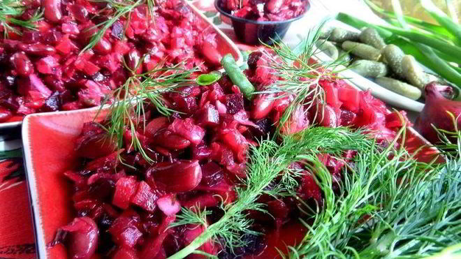 Рецепт винегрета с фасолью и жареным луком