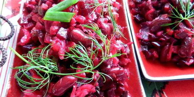 Рецепт винегрета с фасолью и жареным луком