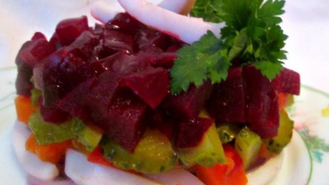 Рецепт винегрета с кальмарами