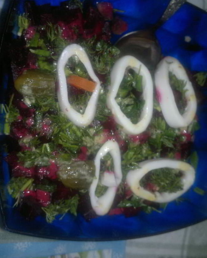 Рецепт винегрета с кальмарами