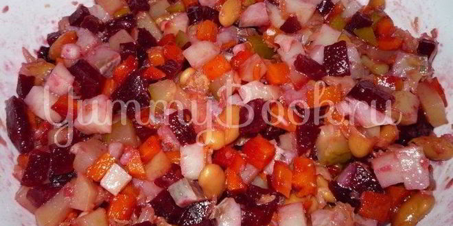 Рецепт винегрета с сельдью и консервированной фасолью