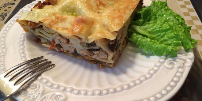 Рецепт Мясной лазанья с бешамель и болонезе с баклажаном