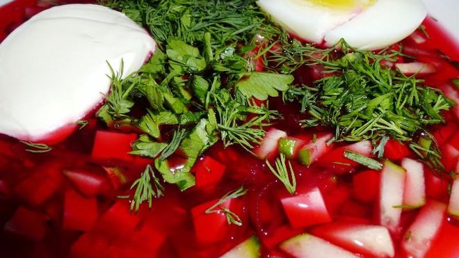Рецепт холодного борща из свеклы с колбасой