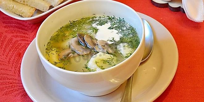 Рецепт грибного супа на мясном бульоне