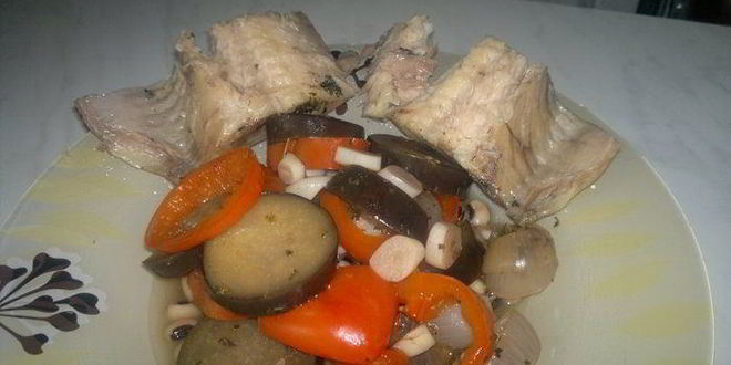 Рецепт Сома в мятном бульоне и фасоль с овощами