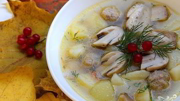 Рецепт Супа из белых грибов на мясном бульоне