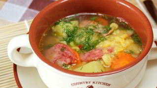 Рецепт Супа с горохом и копченой колбасой
